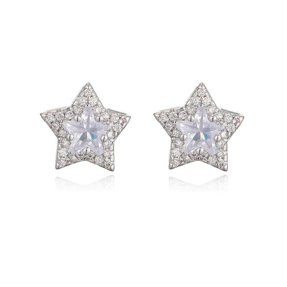 Wholesale Copper 18K Gold Plated Fivepointed Star Zircon Women's Micropaved Earrings