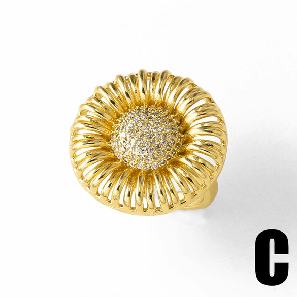 Wholesale Copper 18K Gold Plated Flower Cross Ring With Zircon Simple Style Unisex