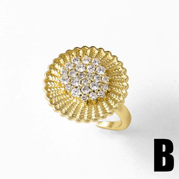 Wholesale Copper 18K Gold Plated Flower Cross Ring With Zircon Simple Style Unisex
