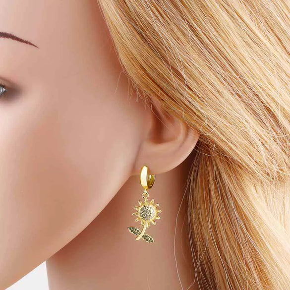 Wholesale Copper 18K Gold Plated Flower Sunflower Earrings For Women