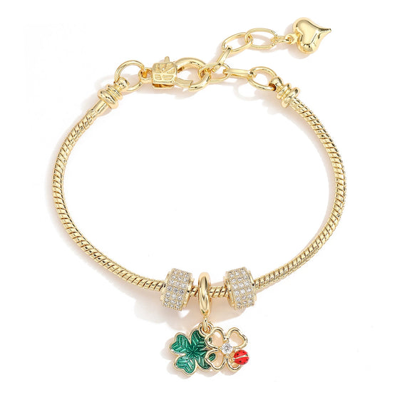 Wholesale Copper 18K Gold Plated Geometric Love Flower Pendant Bracelet For Women