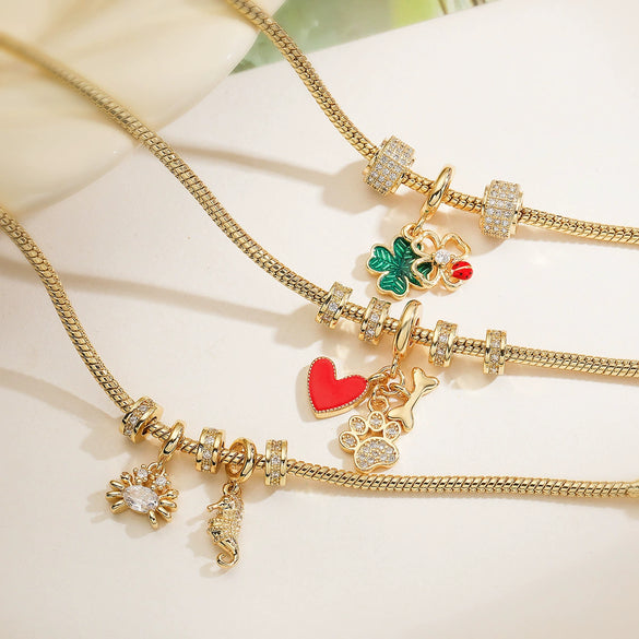 Wholesale Copper 18K Gold Plated Geometric Love Flower Pendant Bracelet For Women