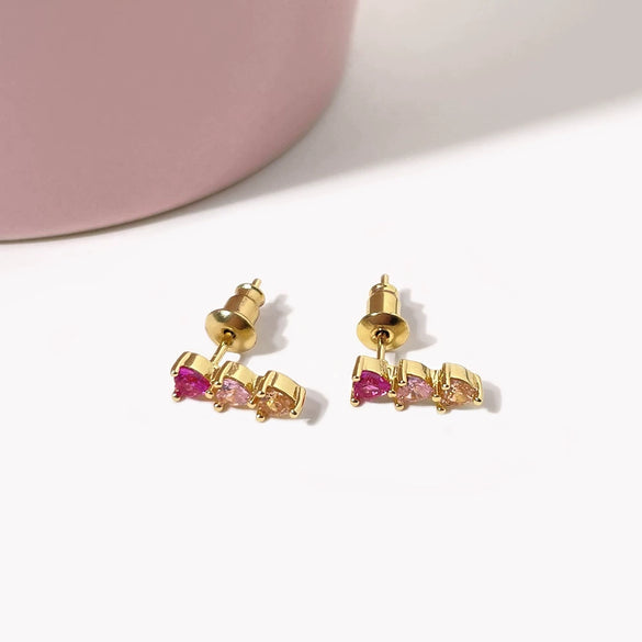 Wholesale Copper 18K Gold Plated Heart Stud Earrings Inlaid With Zircon For Women