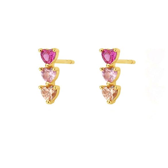 Wholesale Copper 18K Gold Plated Heart Stud Earrings Inlaid With Zircon For Women