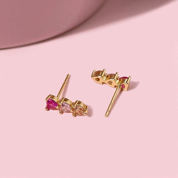 Wholesale Copper 18K Gold Plated Heart Stud Earrings Inlaid With Zircon For Women