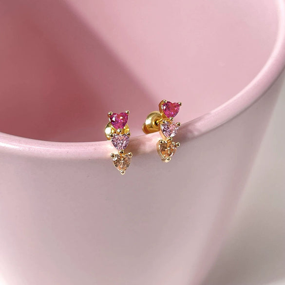 Wholesale Copper 18K Gold Plated Heart Stud Earrings Inlaid With Zircon For Women