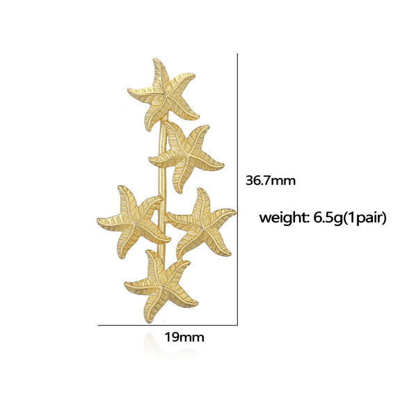 Wholesale Copper 18K Gold Plated Starfish Shell Women's Earrings With Flower Geometric Animal Zodiac Zirconia Design