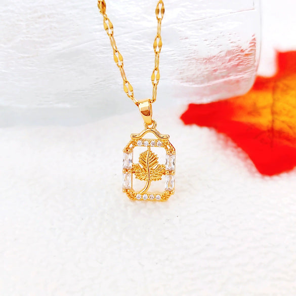 Wholesale Copper Leaf Pendant Necklace Electroplating Design For Women