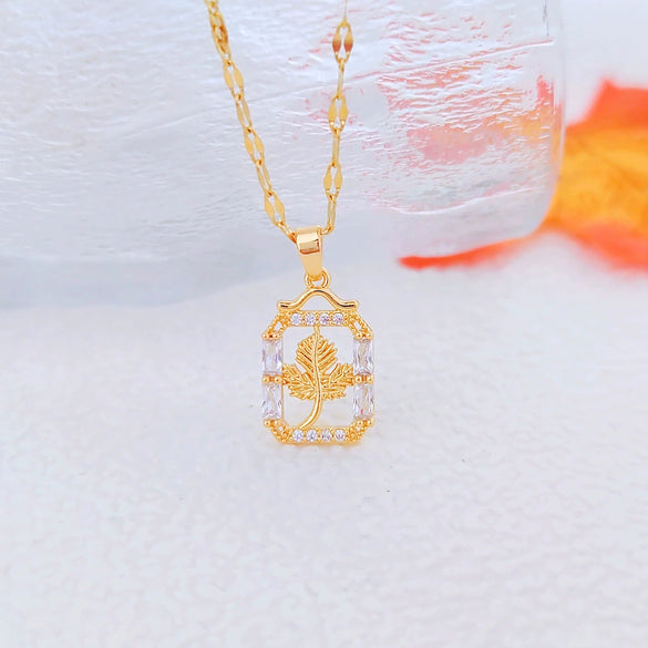 Wholesale Copper Leaf Pendant Necklace Electroplating Design For Women