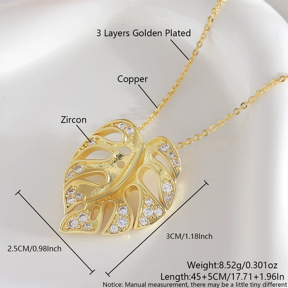 Wholesale Copper Leaf Pendant Necklace With Electroplating O Word Chain Little Fresh Style