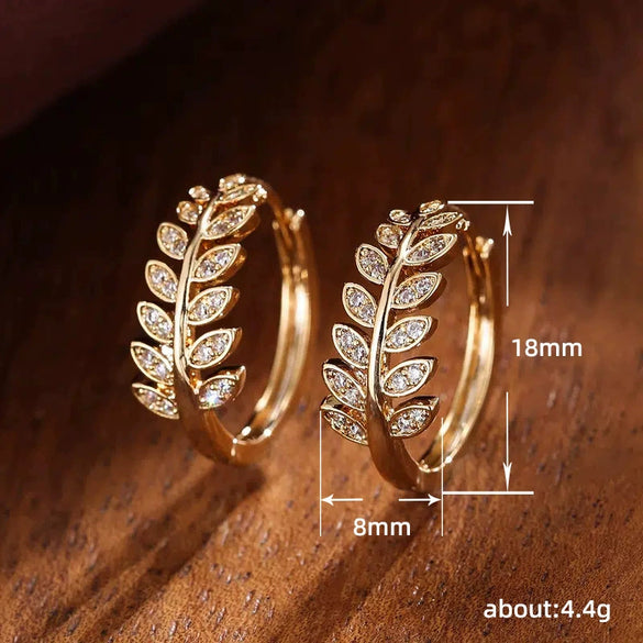 Wholesale Copper Leaves Olive Branch Micro Inlaid Zircon Women's Pastoral Style Earrings