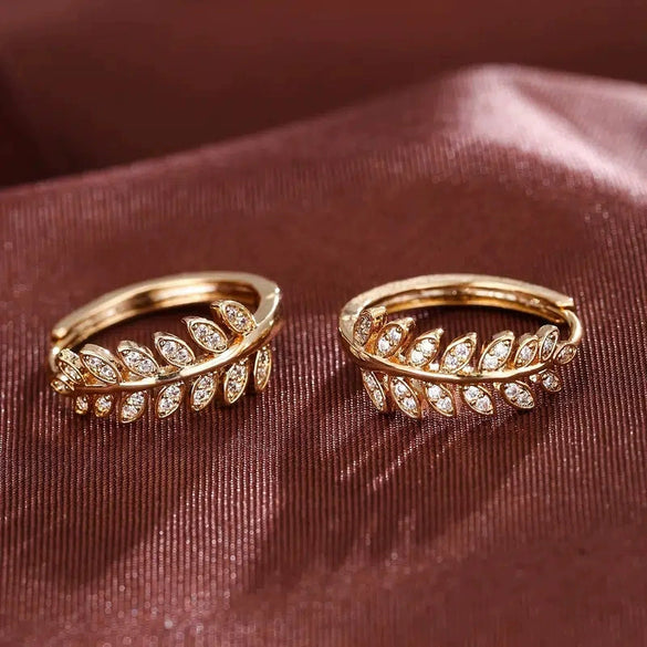 Wholesale Copper Leaves Olive Branch Micro Inlaid Zircon Women's Pastoral Style Earrings