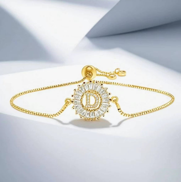 Wholesale Copper Letter Bracelet With Inlaid Zircon And Electroplated Real Gold Flower Accessories