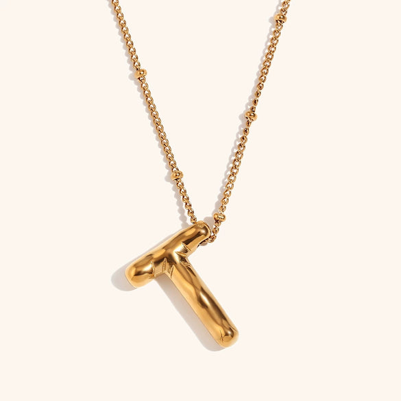 Wholesale Copper Letter Pendant Necklace With Bamboo Chain And Electroplating Treatment