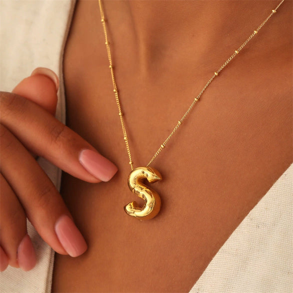 Wholesale Copper Letter Pendant Necklace With Bamboo Chain And Electroplating Treatment
