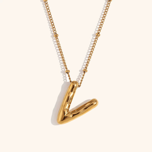 Wholesale Copper Letter Pendant Necklace With Bamboo Chain And Electroplating Treatment
