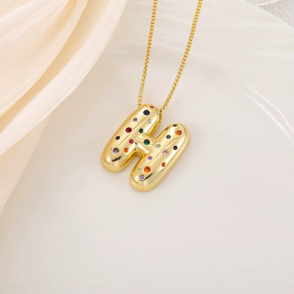 Wholesale Copper Letter Pendant Necklace With Smooth Color And Zircon Inlay Hip Hop Style Creative And Personalized