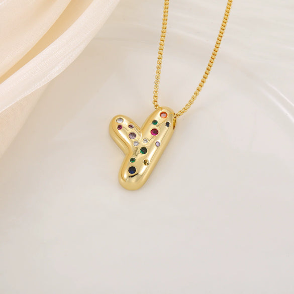 Wholesale Copper Letter Pendant Necklace With Smooth Color And Zircon Inlay Hip Hop Style Creative And Personalized