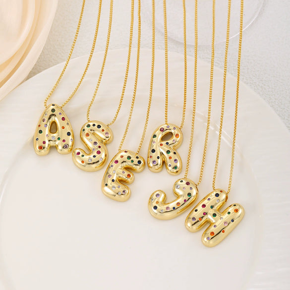 Wholesale Copper Letter Pendant Necklace With Smooth Color And Zircon Inlay Hip Hop Style Creative And Personalized