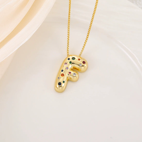 Wholesale Copper Letter Pendant Necklace With Smooth Color And Zircon Inlay Hip Hop Style Creative And Personalized