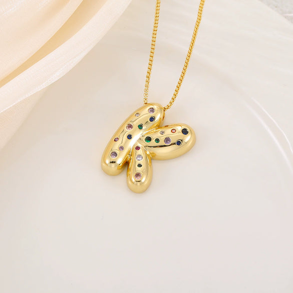 Wholesale Copper Letter Pendant Necklace With Smooth Color And Zircon Inlay Hip Hop Style Creative And Personalized