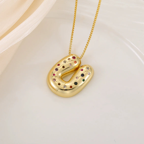 Wholesale Copper Letter Pendant Necklace With Smooth Color And Zircon Inlay Hip Hop Style Creative And Personalized