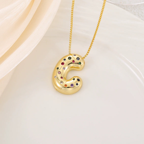 Wholesale Copper Letter Pendant Necklace With Smooth Color And Zircon Inlay Hip Hop Style Creative And Personalized