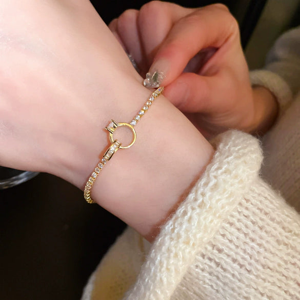 Wholesale Copper Letter Zirconia Inlayed Fashion Exquisite Cold Style Light Luxury High End Feeling Temperament Women's Bracelet