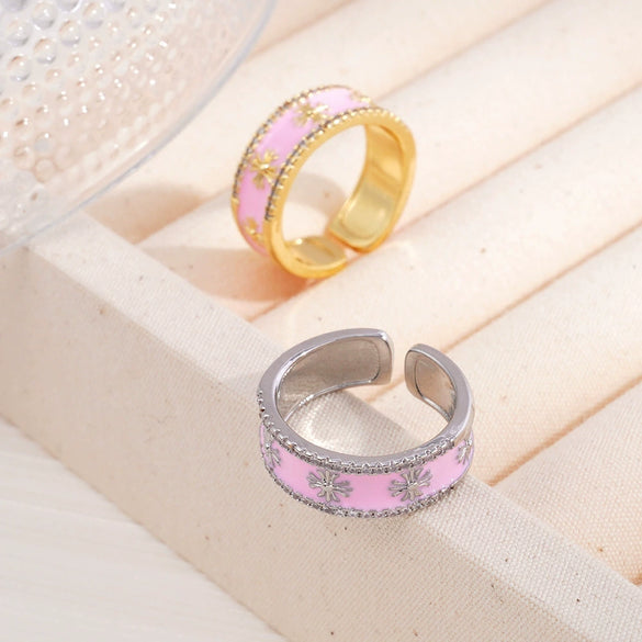 Wholesale Copper Light Luxury Geometric Oil Dropping Enamel Open Ring Jewelry For Women With Electroplating