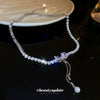 Wholesale Copper Love Bow Heart Zircon Pearl Tassel Clavicle Chain Necklace With Diamond Design And Mixed Gem Inlay