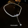 Wholesale Copper Love Bow Heart Zircon Pearl Tassel Clavicle Chain Necklace With Diamond Design And Mixed Gem Inlay