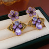 Wholesale Copper Medieval Vintage Geometric Flower Drop Zircon Earrings For Women