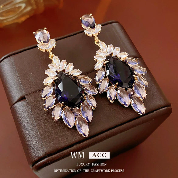 Wholesale Copper Medieval Vintage Geometric Flower Drop Zircon Earrings For Women