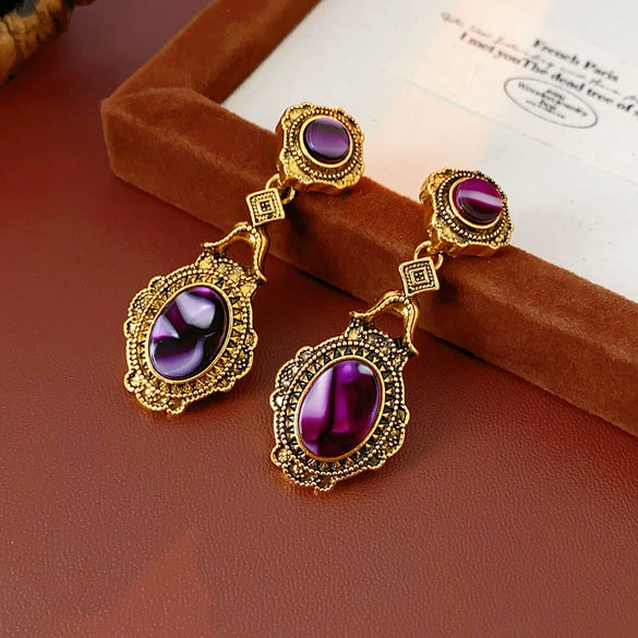 Wholesale Copper Medieval Vintage Geometric Flower Drop Zircon Earrings For Women