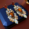 Wholesale Copper Medieval Vintage Geometric Flower Drop Zircon Earrings For Women