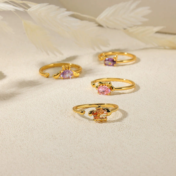 Wholesale Copper Micro Inlaid Color Crystal Zircon Cartoon Ring Electroplated Cute Style