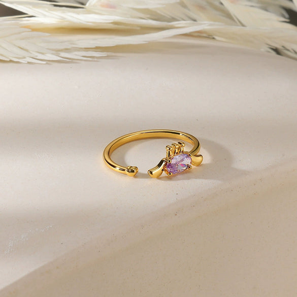 Wholesale Copper Micro Inlaid Color Crystal Zircon Cartoon Ring Electroplated Cute Style