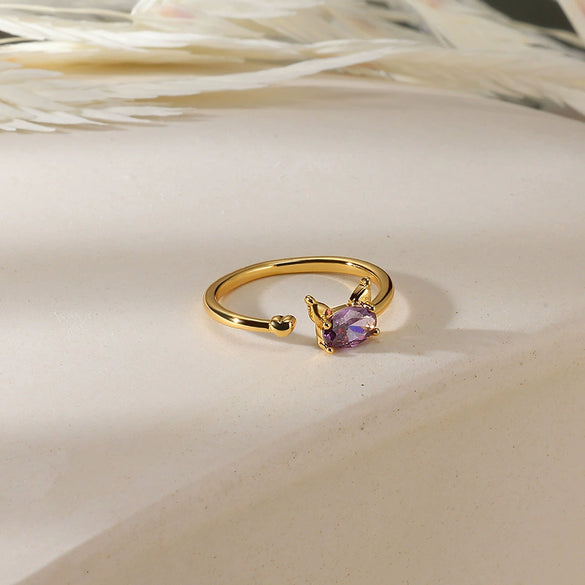 Wholesale Copper Micro Inlaid Color Crystal Zircon Cartoon Ring Electroplated Cute Style