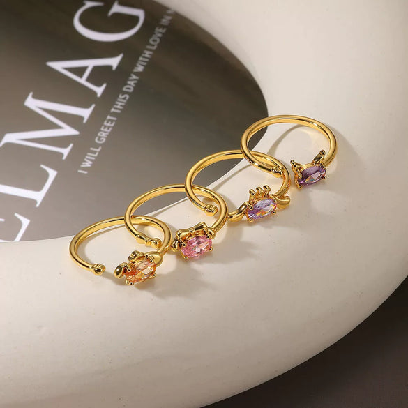 Wholesale Copper Micro Inlaid Color Crystal Zircon Cartoon Ring Electroplated Cute Style