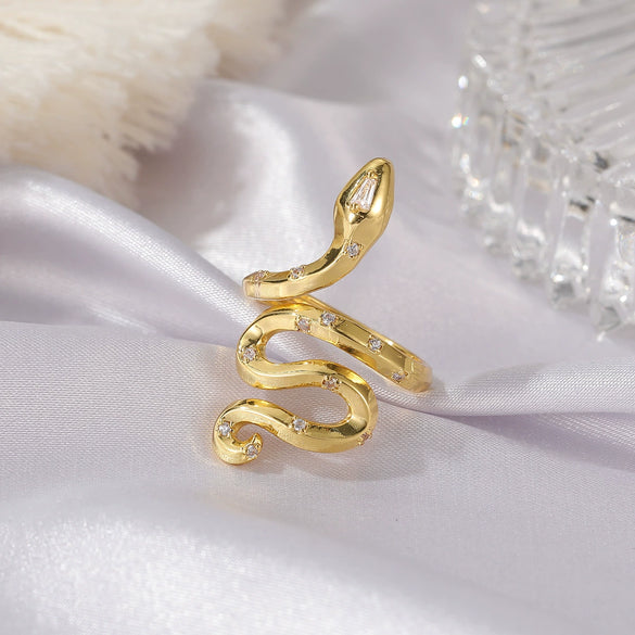 Wholesale Copper Micro Inlaid Zircon Winding Snake Ring Animal Style Electroplated For Women