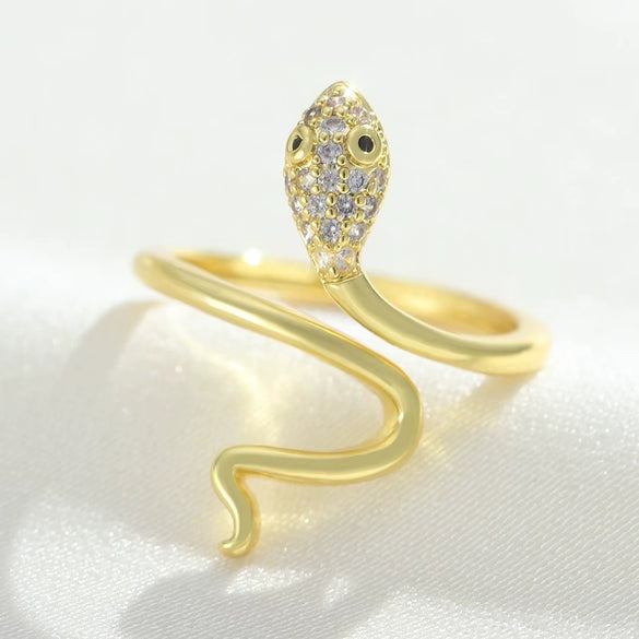 Wholesale Copper Micro Inlaid Zircon Winding Snake Ring Animal Style Electroplated For Women