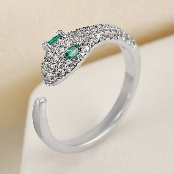 Wholesale Copper Micro Inlaid Zircon Winding Snake Ring Animal Style Electroplated For Women
