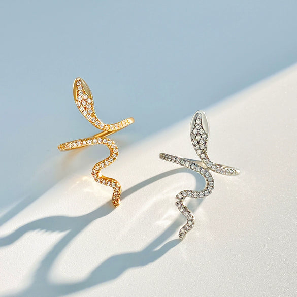 Wholesale Copper Micro Inlaid Zircon Winding Snake Ring Animal Style Electroplated For Women
