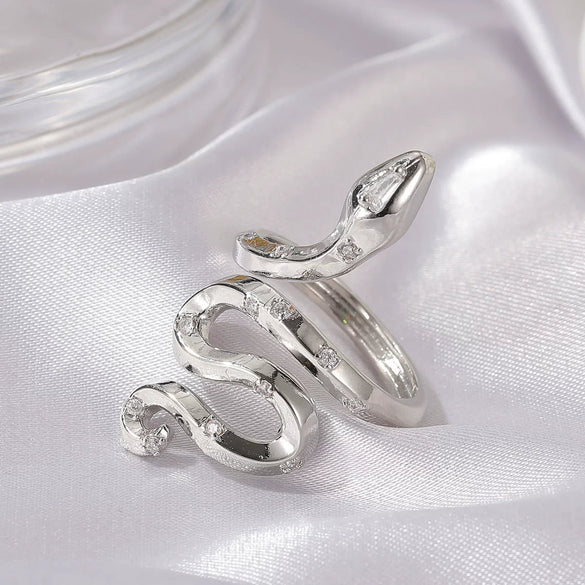Wholesale Copper Micro Inlaid Zircon Winding Snake Ring Animal Style Electroplated For Women