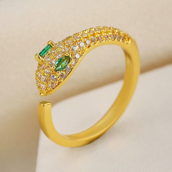 Wholesale Copper Micro Inlaid Zircon Winding Snake Ring Animal Style Electroplated For Women
