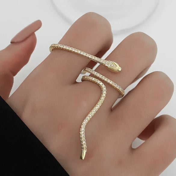 Wholesale Copper Micro Inlaid Zircon Winding Snake Ring Animal Style Electroplated For Women
