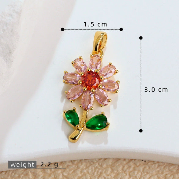 Wholesale Copper Microinlaid Flower Necklace With Zircon And Oil Painting Pendant For Women Electroplated Fashionable And Versatile Clavicle Chain Jewelry