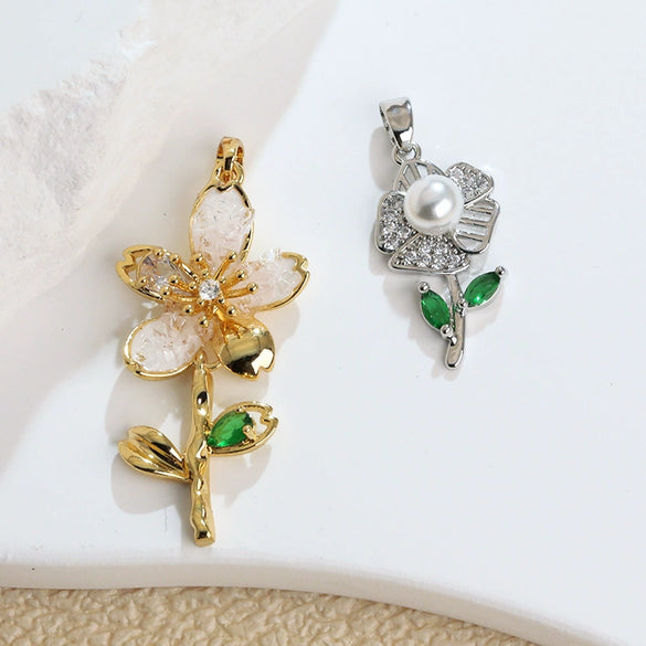 Wholesale Copper Microinlaid Flower Necklace With Zircon And Oil Painting Pendant For Women Electroplated Fashionable And Versatile Clavicle Chain Jewelry