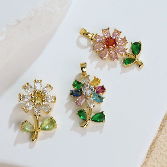 Wholesale Copper Microinlaid Flower Necklace With Zircon And Oil Painting Pendant For Women Electroplated Fashionable And Versatile Clavicle Chain Jewelry