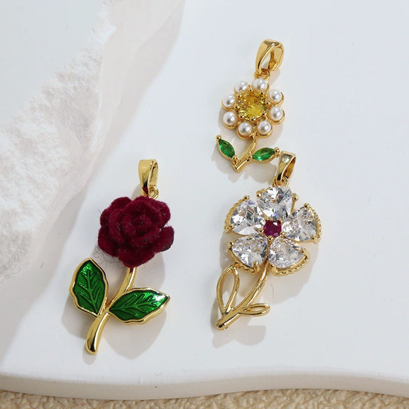 Wholesale Copper Microinlaid Flower Necklace With Zircon And Oil Painting Pendant For Women Electroplated Fashionable And Versatile Clavicle Chain Jewelry